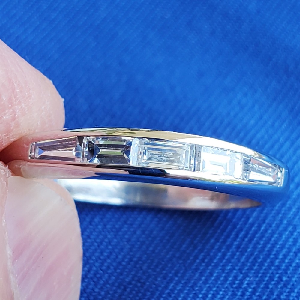 Original EARTH MINED DIAMOND slim Wedding BAND Antique PLATINUM Stacking RING