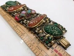 Attributed to Selro Selini Confetti Lucite Panel Bracelet w/Rhinestones, Pearls