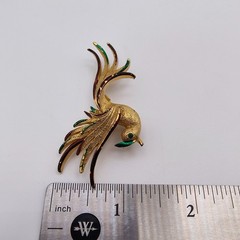 Vintage Bird Of Paradise Brooch Gold Tone Red Green Enamel Rhinestone Tropical