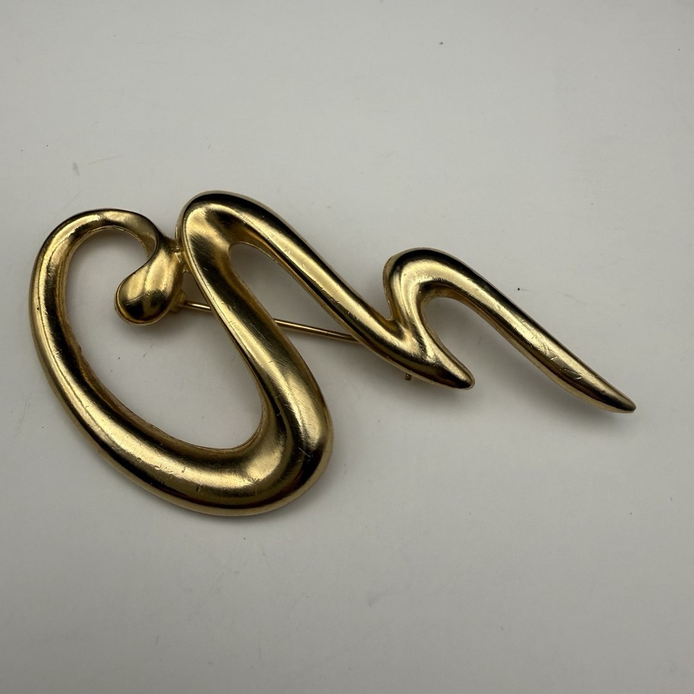 Vintage Modernist Abstract Gold Tone Brooch Pin Sculptural Statement Jewelry