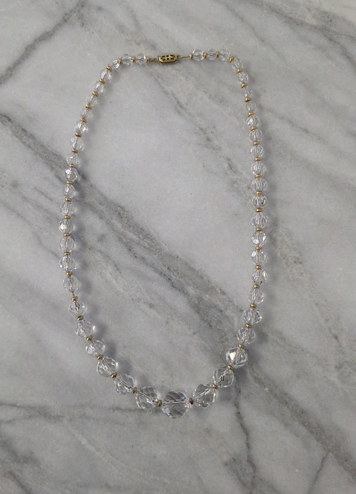 Antique Art Deco 1920s Cut Crystal Faceted Beaded Necklace 19 1/2″