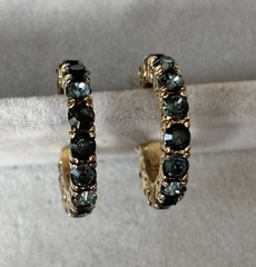 Vintage Gold Tone Teal Blue Huggies Hoop Earrings For Pierced Ears