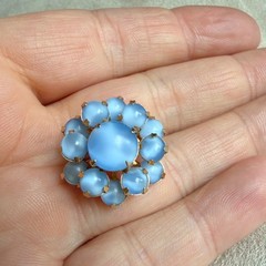 Vtg Blue Acrylic Moonglow Art Glass Cabochon Rhinestone Scatter Pin Brooch