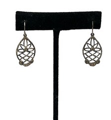 Vintage Sterling Filigree French Wire Teardrop Earrings Marked 925 Weave Flower