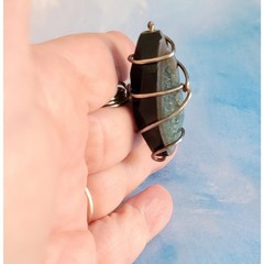 Unusual Large Stone Artisan Ring, Turquoise Black, Size 6, Statement r-1