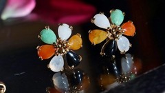 14k yellow gold earrings 2.50ct multi gemstone flower stud antique 3.10gr N3308