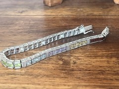 Vintage Sterling 925 Channel Set Square Cut Multi Colored Gemstone Bracelet