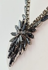VTG Juliana D&E Black Hematite Navette Rhinestone Necklace Book Piece Statement
