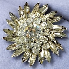 Rhinestone Starburst Brooch Atomic Smoky Gray Vintage Mid Century Pin