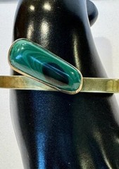 Vintage Malachite & Thick Copper Cuff Bracelet Retro Art Deco Revival Design 30g