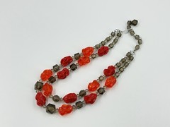 Vintage Western Germany Double Strand Red Gray Lucite Necklace 13-15 Inch