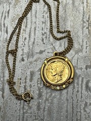 Gold Plates 1936 Mercury Dime Pendant With Iridescent Rhinestones, 16” Chain