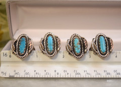 4 Vintage Sterling Turquoise Old Pawn Matching Rings x 4 Lot