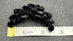 Vintage Black Rhinestone Cluster Crescent Moon Celestial Brooch Japanned Metal
