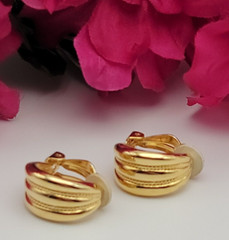 GIVENCHY Paris NY Gold Tone Half Hoop Stud Clip On Earrings 21 mm