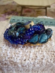 Vintage Large 3″ Blue Multistone And Bead Strung Brooch Unsigned Haskell/Hager?