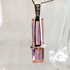 Vintage Pink Cubic Zirconia Baguette Pendant Silver 925, Modernist, 1 5/8″L