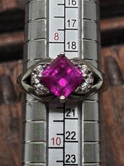 Vtg Ornate Sterling Silver Ring SZ 9 Pink Square Ruby Cubic Zirconia CZ Accents