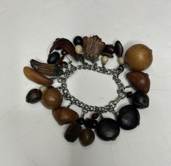 Vintage Nut Charm Bracelet 7” Nature Seed Pod Fruit Cluster Chain Jewelry