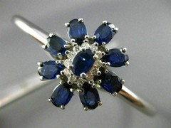 ESTATE LARGE 5.30CT DIAMOND & SAPPHIRE 14KT WHITE GOLD 3D FLOWER BANGLE BRACELET