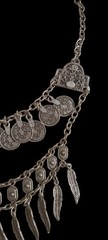 Vintage Silver Tone Boho Coin Feather Tassel Layered Necklace Gypsy Bibi Women