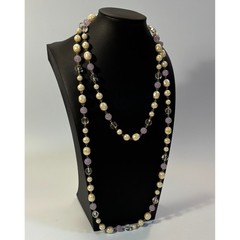 Pearl Necklace Gold Tone Purple Maximalist Multi Strand Regency Core
