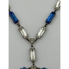 Antique Art Deco Rhinestone Flower Y Drop Necklace Silver Tone READ
