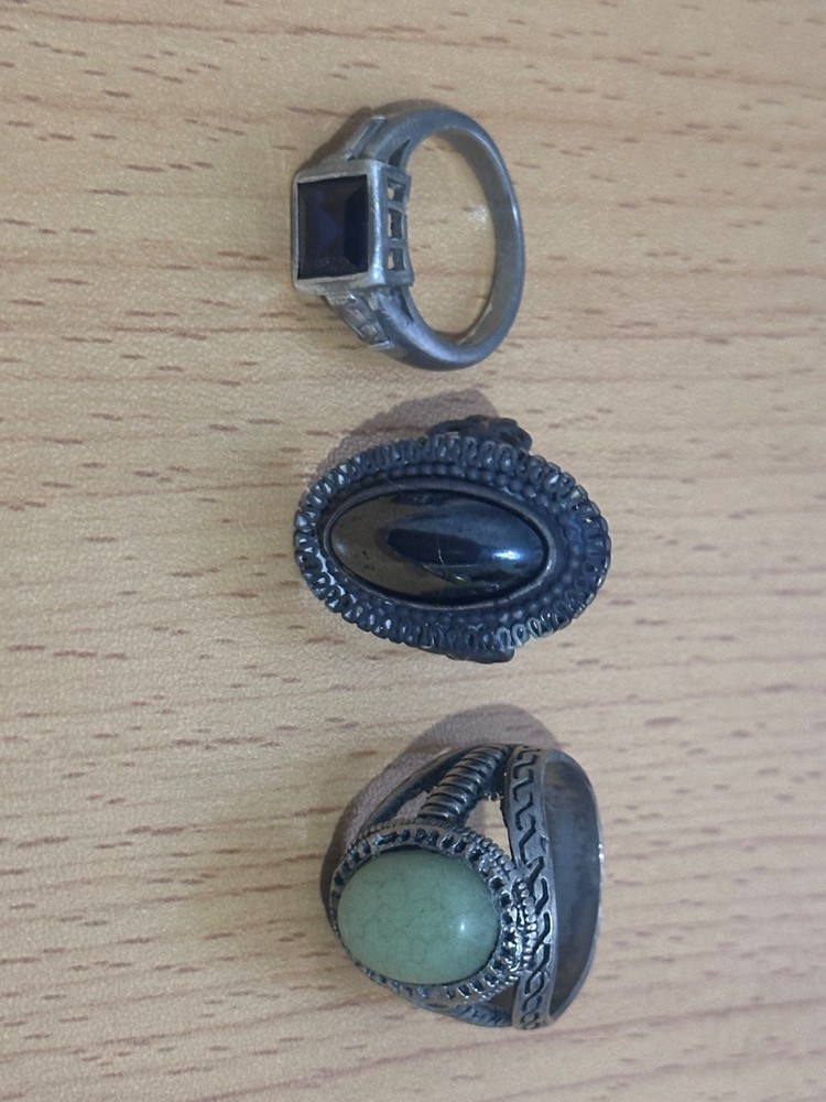 3 vintage silver rings the green glows in the dark