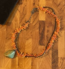 Vintage Coral & Turquoise Pendant Two Strand Necklace. Unique. 16 Inches