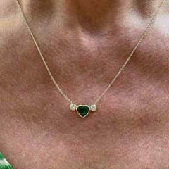 Three Stone Heart Pendant Necklace 14K Yellow Gold Over 2.1 Ct Simulated Emerald