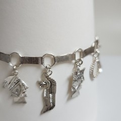 Vintage Mexican 800 Silver Charm Bracelet – 15 Charms – JAB Mark – 7.25″ – 7g