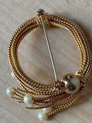Vintage Brooch In Gold Tone / Faux Pearls/ Measures 1.75 In/ No Tarnish