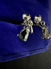 Vintage SORRENTO STERLING SILVER Teardrop Hematite Screw Back Drop Earrings