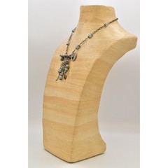 Vintage Stone Beaded Charm Necklace Skeleton Key Chunky Silver Boho 1990s Bin1