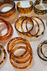 Vintage All Faux Tortoise Shell Lucite Old Plastic Bangle Cuff Bracelet Big Lot