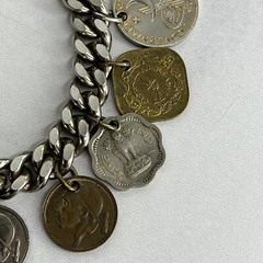 Vintage 13 Coin Charm Bracelet Belgium, India, Pakistan 1957 1959 1955 7”
