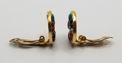 Vtg Signed MMA Faux Turquoise, Lapis & Coral? Heart Gold Tone Clip On Earrings