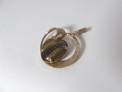 Gold Filled Filigree Tigers Eye Pendant Charm for Necklace 12/20 GF Signed JJJ