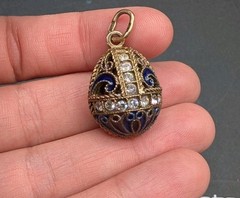 Sterling Silver Gold Vermeil Enamel Rhinestone Russian Mini Egg Charm Pendant