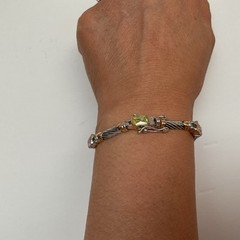 Vintage Silver & Gold Tone Multi Color Glass 7” Link Bracelet w/ Boxed Clasp