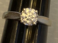 Antique 14K Mine Cut Diamond Ring White Gold 1/2ct Solitaire Art Deco size 9.25