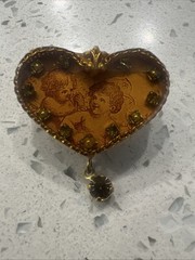 Maximal Art Gold Tone Heart Angels Shaped Pin/Brooch With Rhinestones