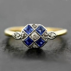 Art Deco Lab-Created Diamond & Sapphire Engagement 14K Yellow Gold Finish Ring