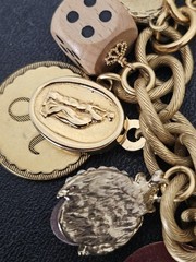 John Wind Maximal Art Bracelet Charm 15 Charms Chunky Gold Plated Vintage