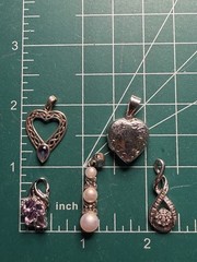 Lot Of 5 Vintage Sterling Pendants Plus Stones Heart Floral Locket