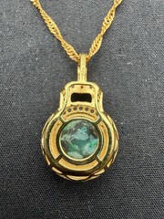 JTV Foil Glass Silver 925 Pendant Necklace Green Aventurine Flake Gold Tone 19″