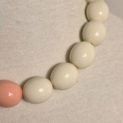 Chunky Bubblegum Bead Necklace Large Graduated Pink & Ivory Beads