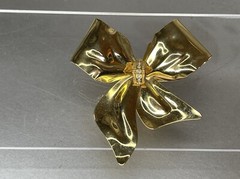 VTG Gold Tone Bow Brooch Pin Large Tona Rhinestone Accents