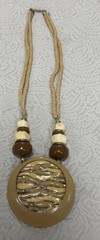 Vintage Bohemian Chunky Twisted Rope Cord Resin Wood Metal Statement Necklace