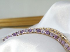 Vintage Sterling Silver 925 Gold Over Amethyst CZ Tennis Bracelet 7.5″